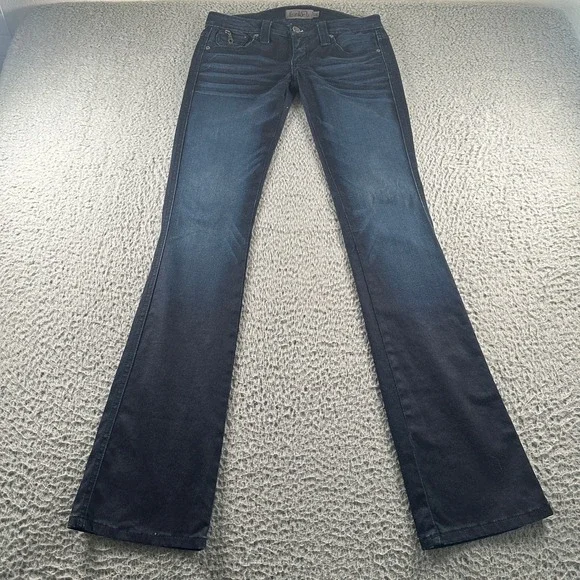 Frankie B Jeans Womens 26 Dark Wash Flare Leg Zip Pockets Stretch Low Rise - Picture 1 of 16